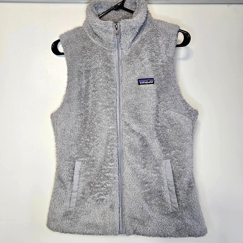 Patagonia Womens Teddy Fleece Vest Deep Faux Fur Full Zip Duster Gray Sweater M